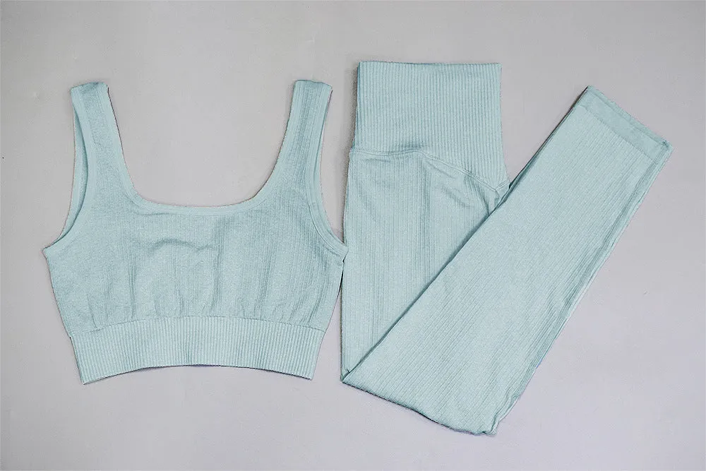 2 Piece Sports Yoga Gym Fitness Athletic Pants Sportswear Leggings Padded Push-up Seamless Sports Bra Set