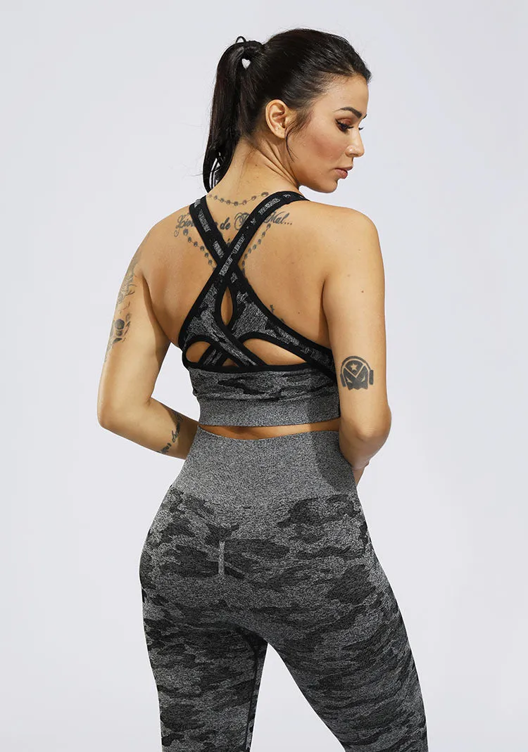 2 Piece Sports Yoga Gym Fitness Camo Athletic Pants Sportswear Leggings Seamless Active Bra Top Set