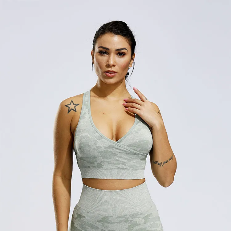 2 Piece Sports Yoga Gym Fitness Camo Athletic Pants Sportswear Leggings Seamless Active Bra Top Set