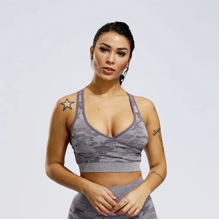 2 Piece Sports Yoga Gym Fitness Camo Athletic Pants Sportswear Leggings Seamless Active Bra Top Set