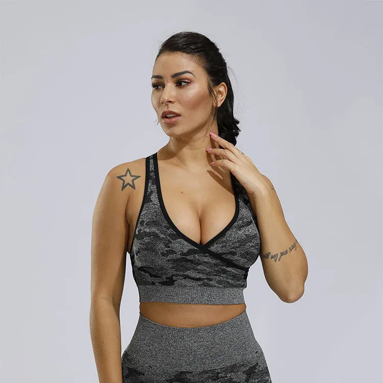 2 Piece Sports Yoga Gym Fitness Camo Athletic Pants Sportswear Leggings Seamless Active Bra Top Set