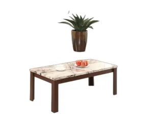 48" X 24" X 18" 3Pc Faux Marble And Cherry Coffee And End Table Set