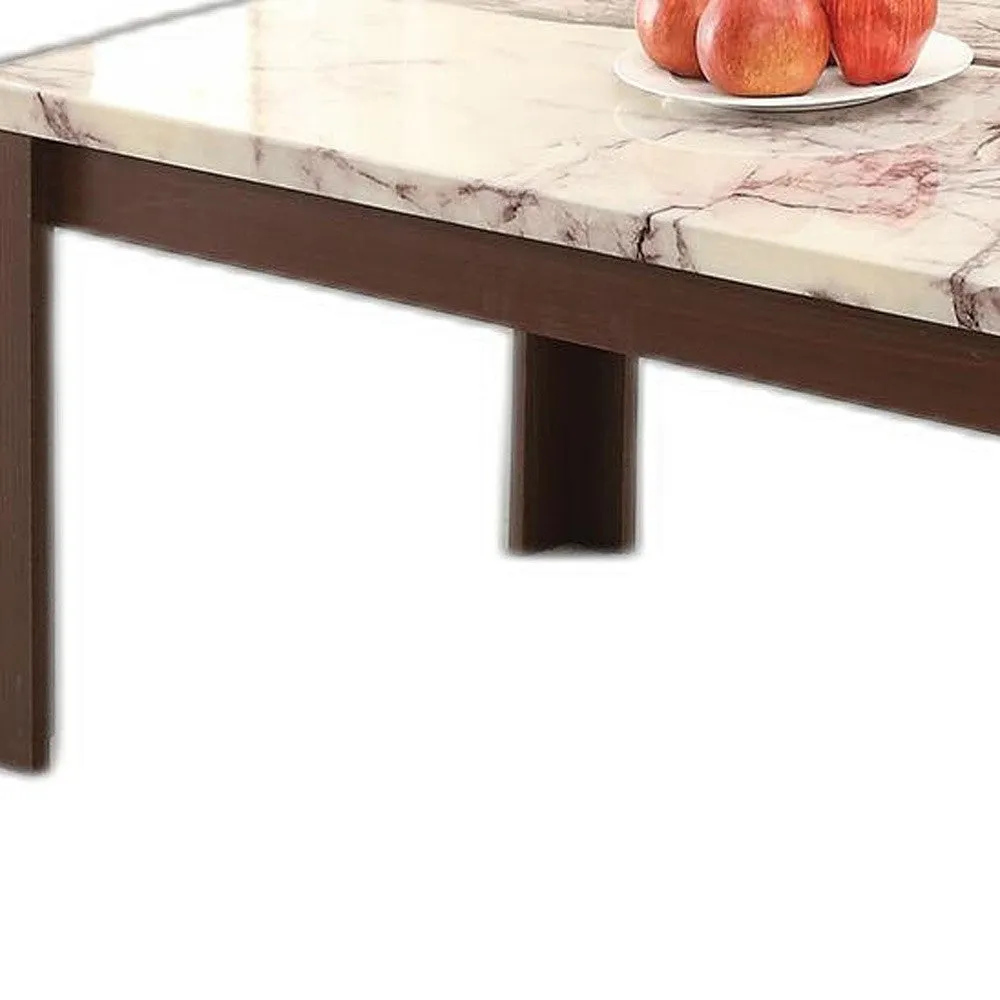 48" X 24" X 18" 3Pc Faux Marble And Cherry Coffee And End Table Set