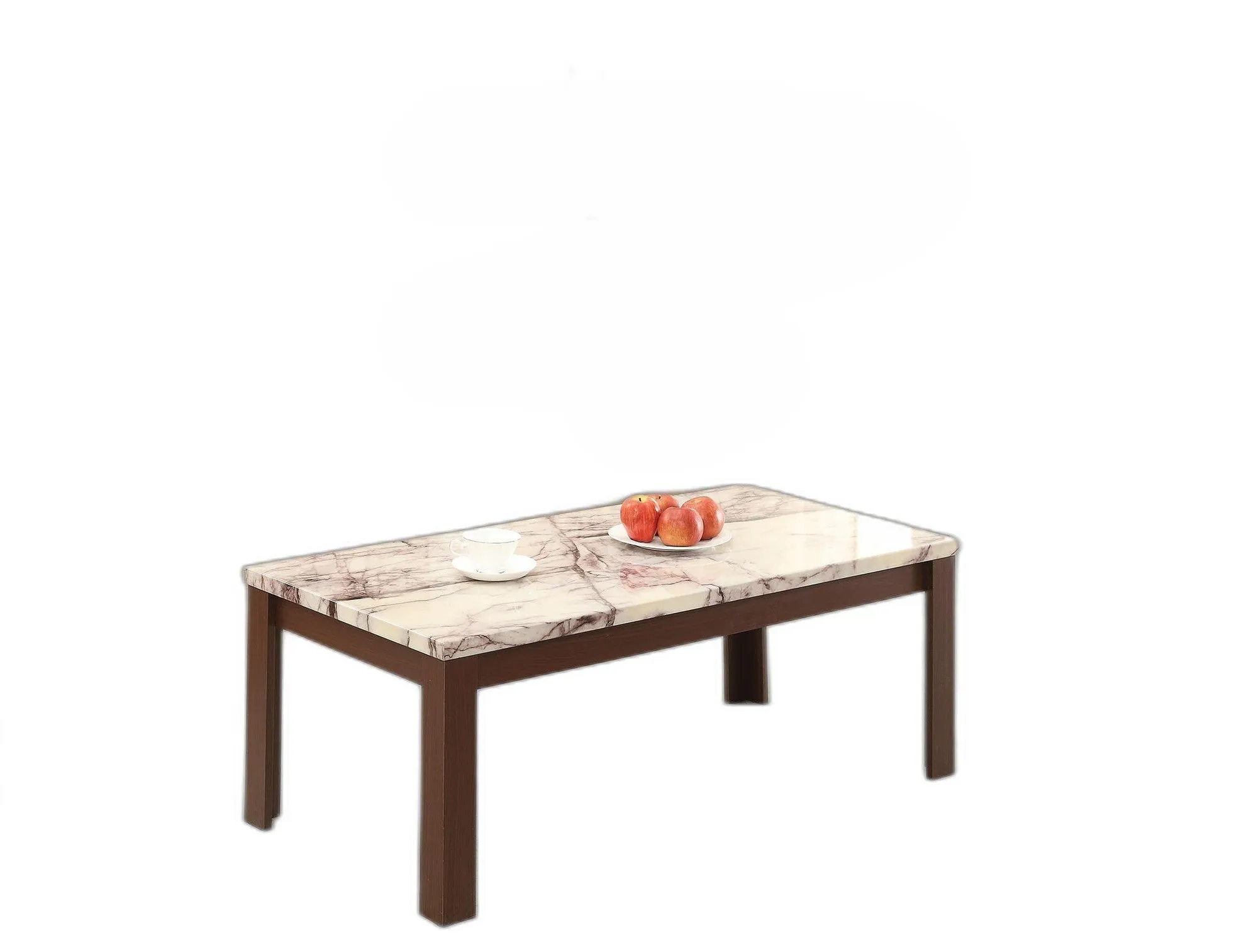 48" X 24" X 18" 3Pc Faux Marble And Cherry Coffee And End Table Set