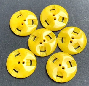 6 Bright Yellow 2.2cm Vintage Buttons