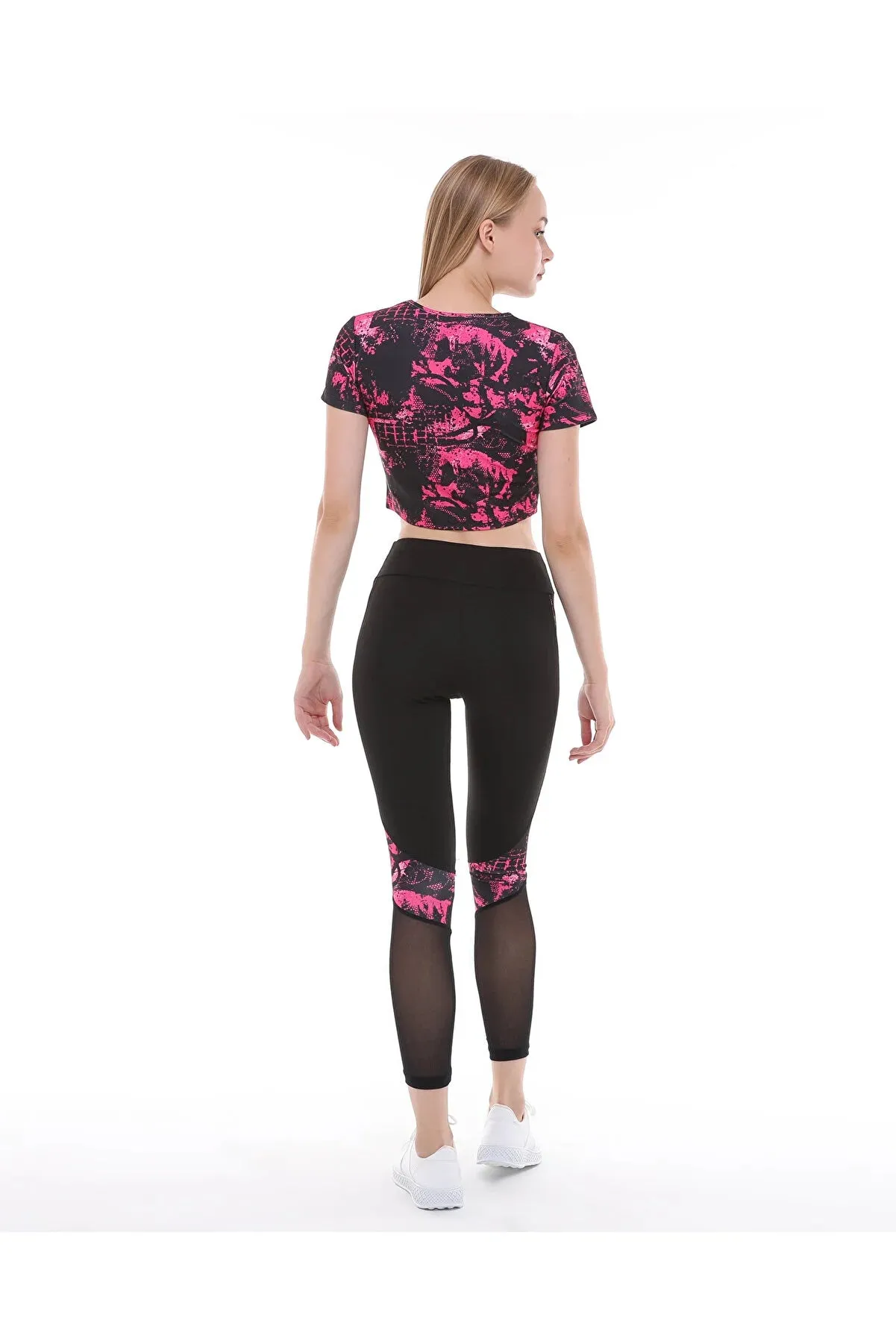 Buzzard Women's Black Pink Patterned Tulle Detailled Leggings