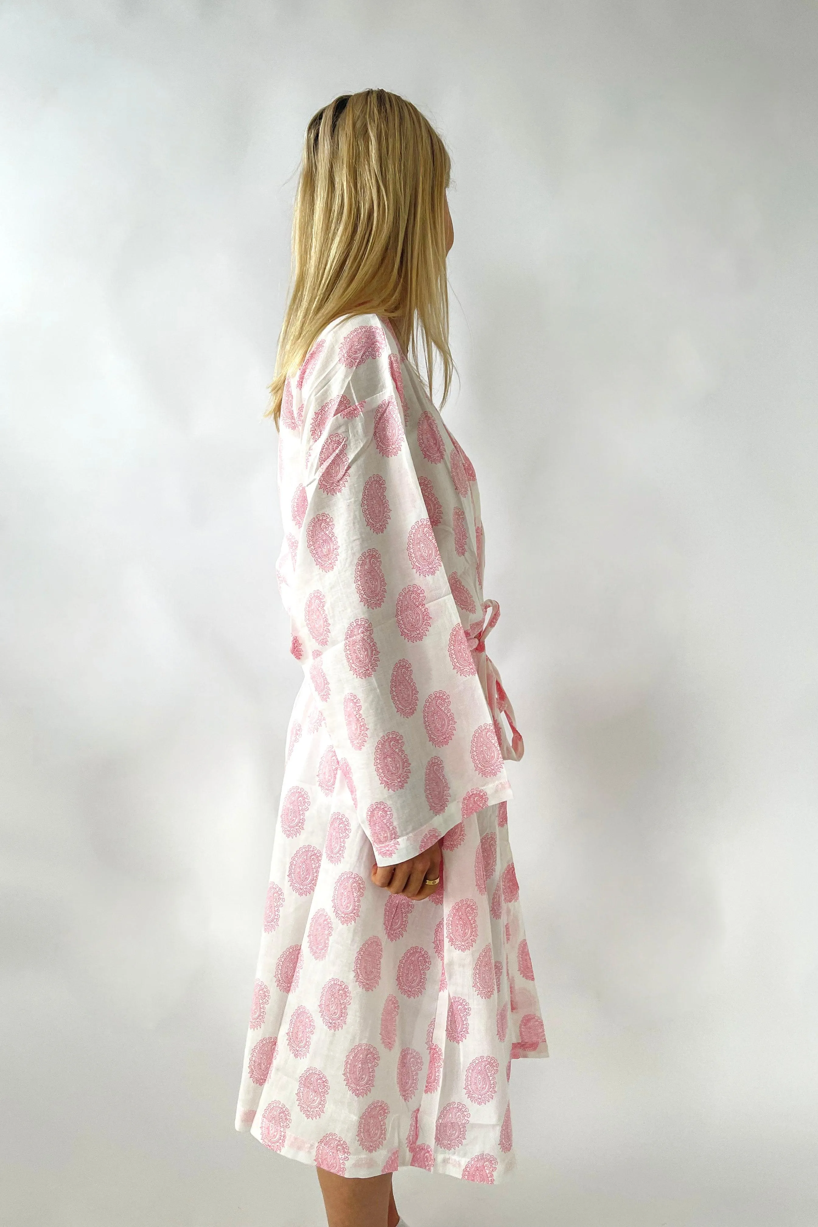 Cotton Robe | Pale Pink Paisley