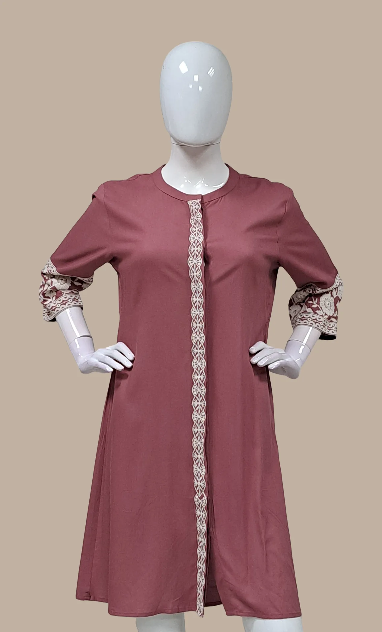 Dark Mink Embroidered Fusion Dress