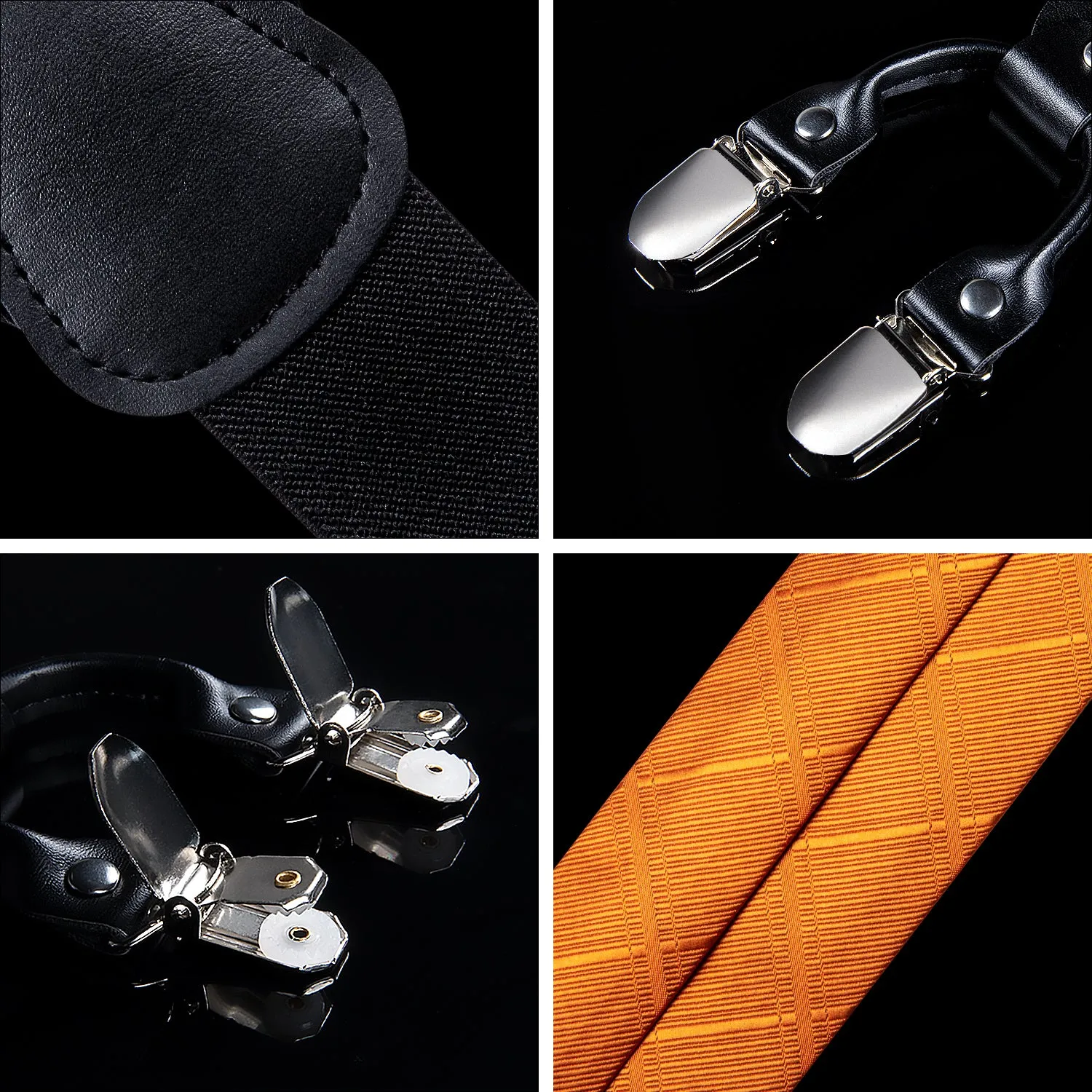 DiBanGu Men's Suspenders Novelty Orange Solid Brace Clip-on Suspender with Bow Tie Set
