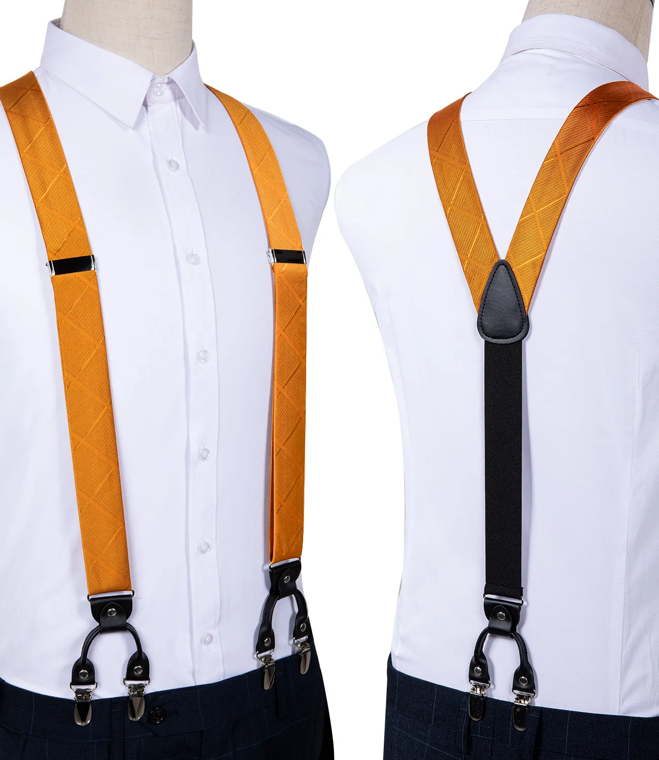 DiBanGu Men's Suspenders Novelty Orange Solid Brace Clip-on Suspender with Bow Tie Set