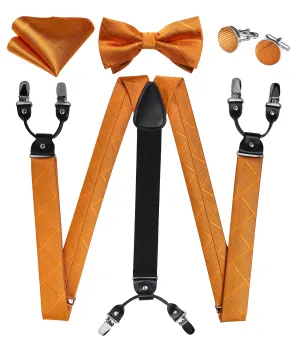 DiBanGu Men's Suspenders Novelty Orange Solid Brace Clip-on Suspender with Bow Tie Set