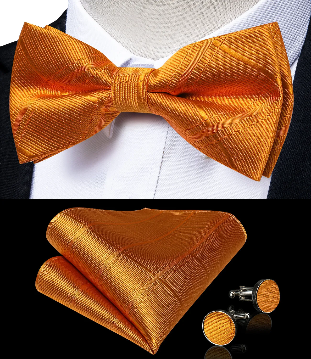 DiBanGu Men's Suspenders Novelty Orange Solid Brace Clip-on Suspender with Bow Tie Set