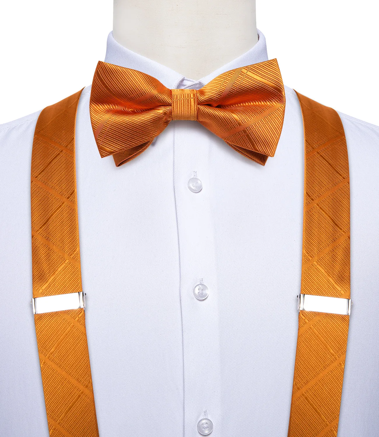 DiBanGu Men's Suspenders Novelty Orange Solid Brace Clip-on Suspender with Bow Tie Set