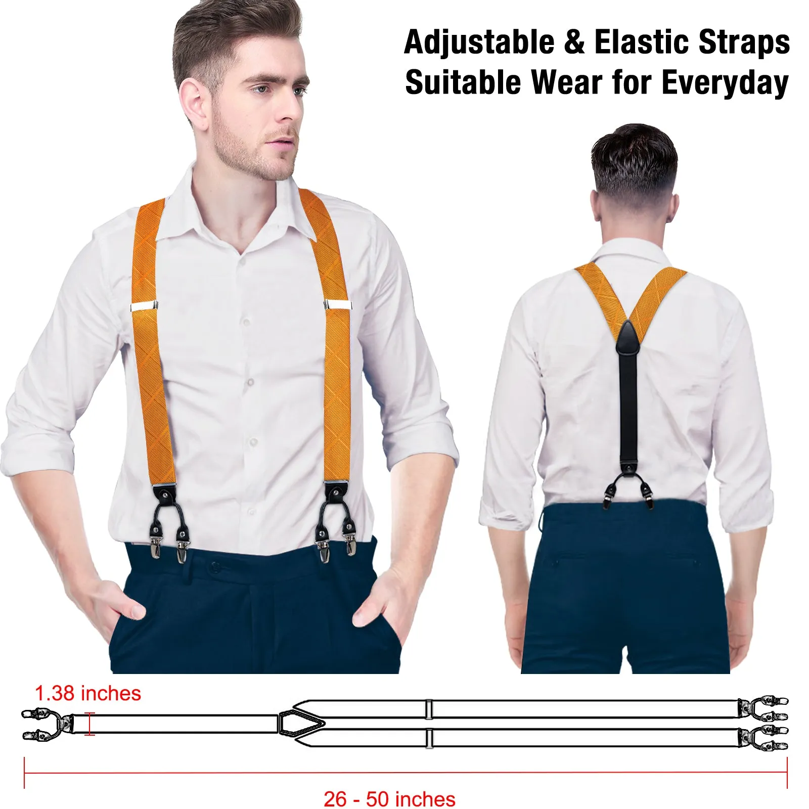 DiBanGu Men's Suspenders Novelty Orange Solid Brace Clip-on Suspender with Bow Tie Set