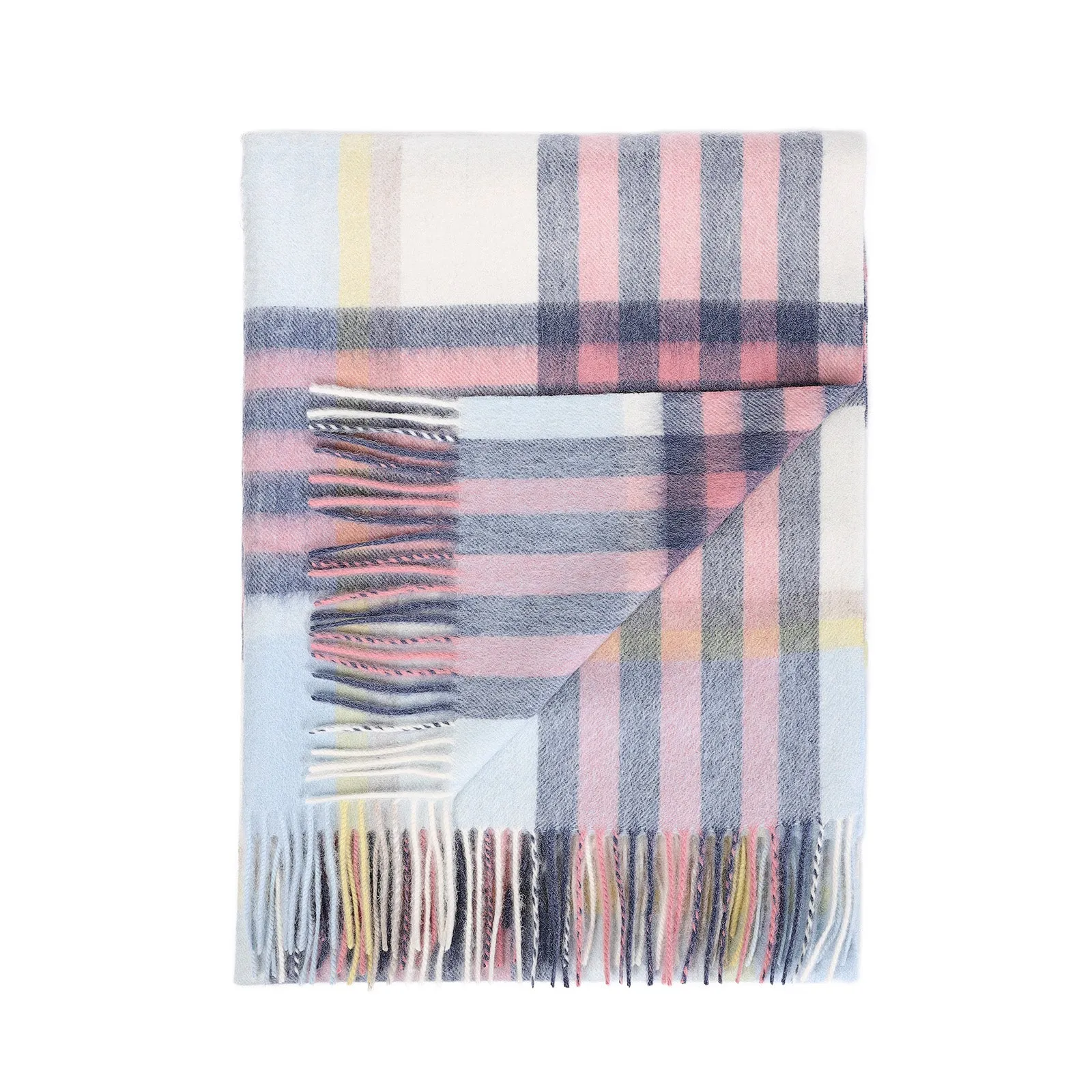 Edinburgh Lambswool Stole Chequer Tartan - Pastel Pink