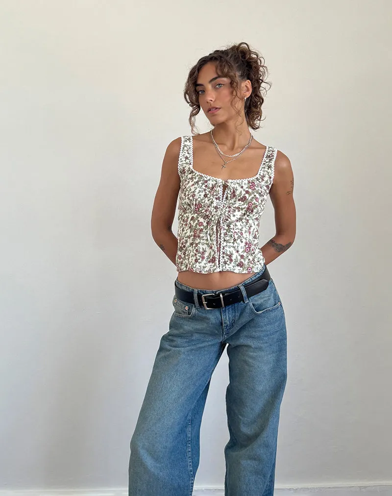 Esau Tie Front Top in Vintage Bloom Ivory