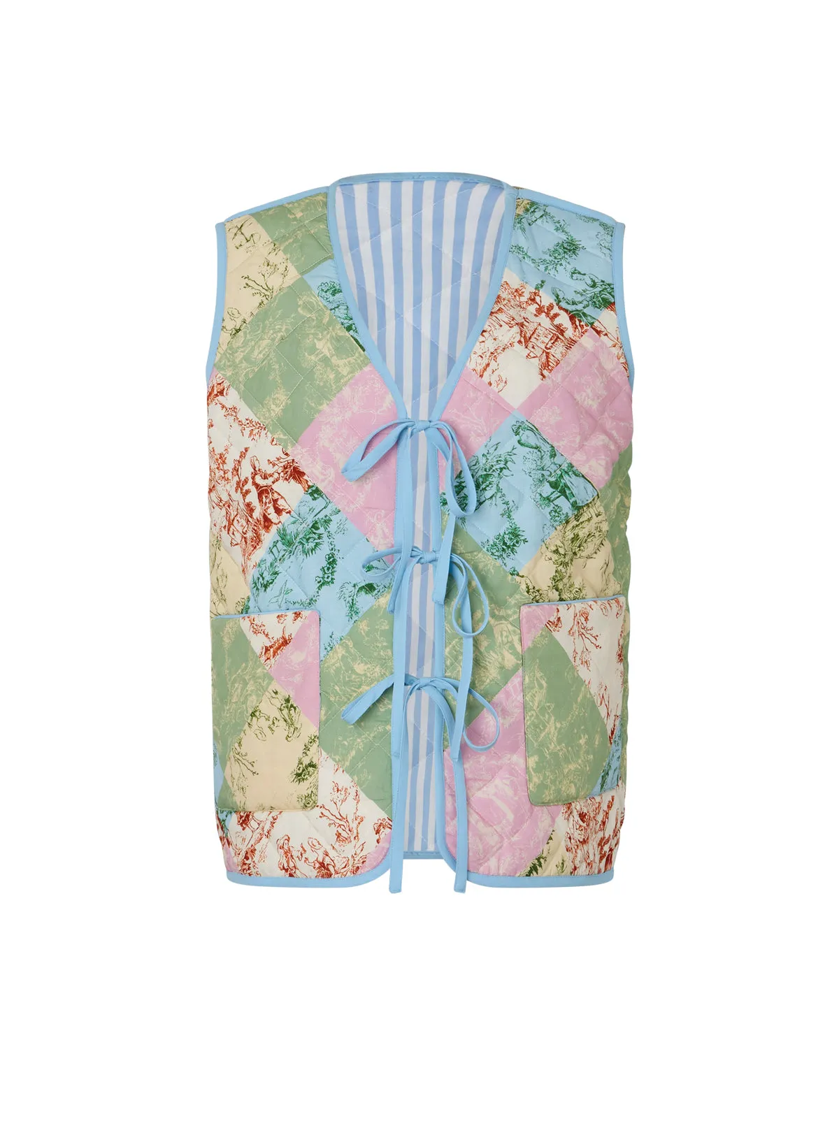 Gladys Patched Toile De Jouy Reversible Quilted Gilet