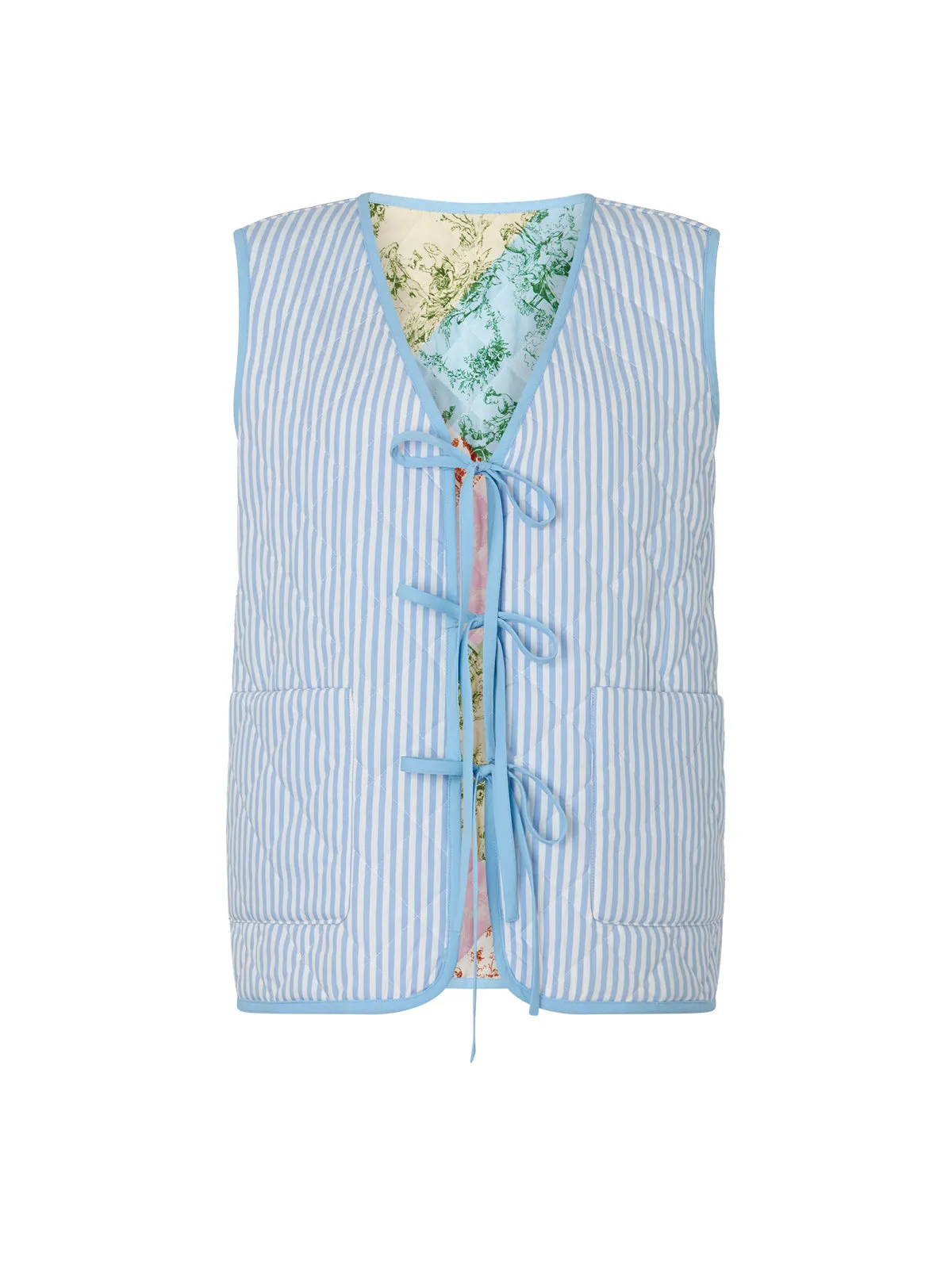 Gladys Patched Toile De Jouy Reversible Quilted Gilet