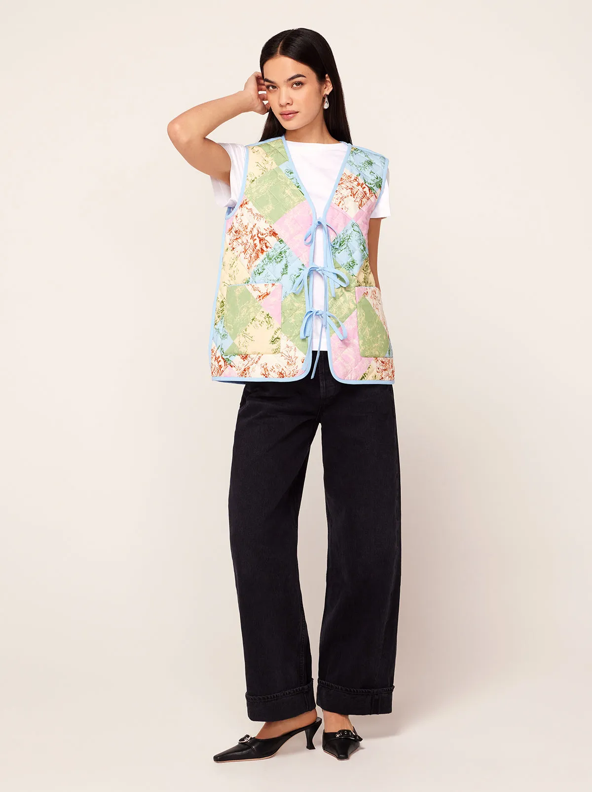 Gladys Patched Toile De Jouy Reversible Quilted Gilet