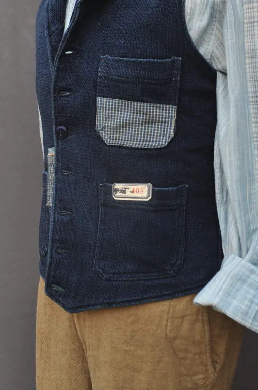 Hand Patched Boro Vest - Deep indigo - S