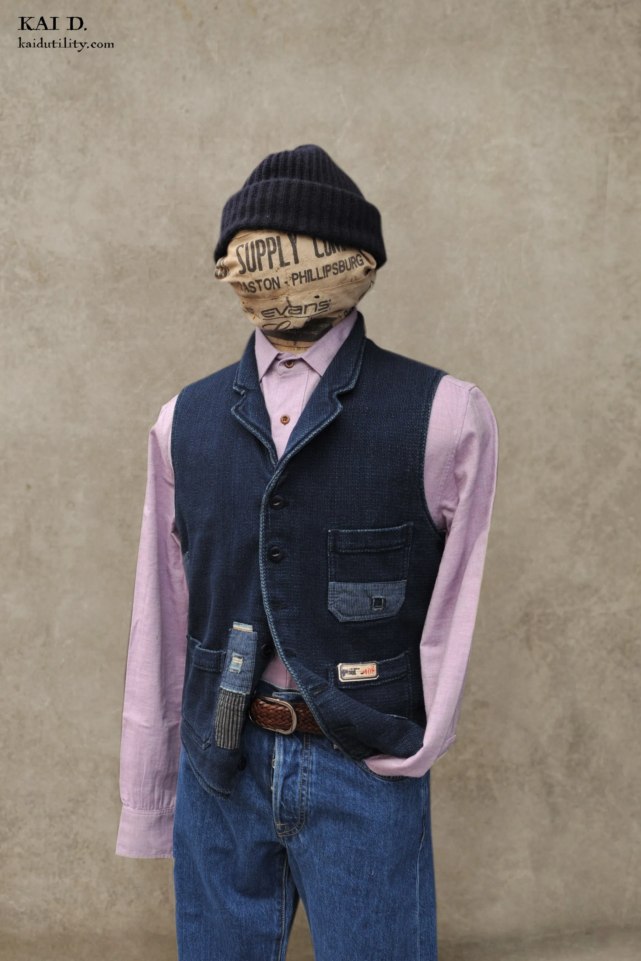 Hand Patched Boro Vest - Deep indigo - S