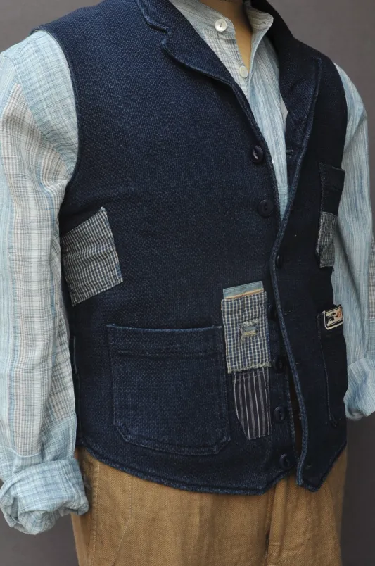 Hand Patched Boro Vest - Deep indigo - S
