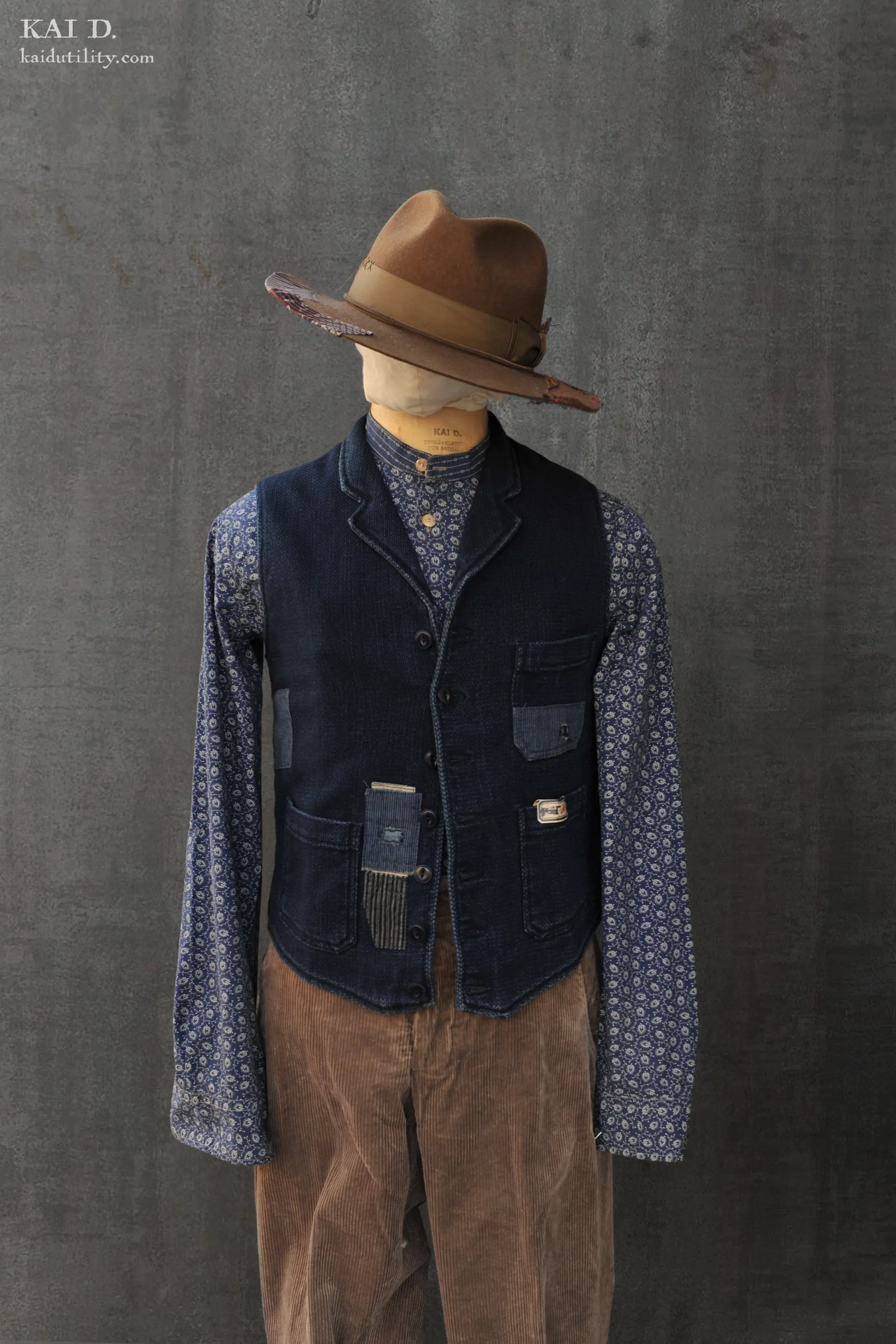 Hand Patched Boro Vest - Deep indigo - S
