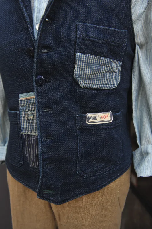 Hand Patched Boro Vest - Deep indigo - S
