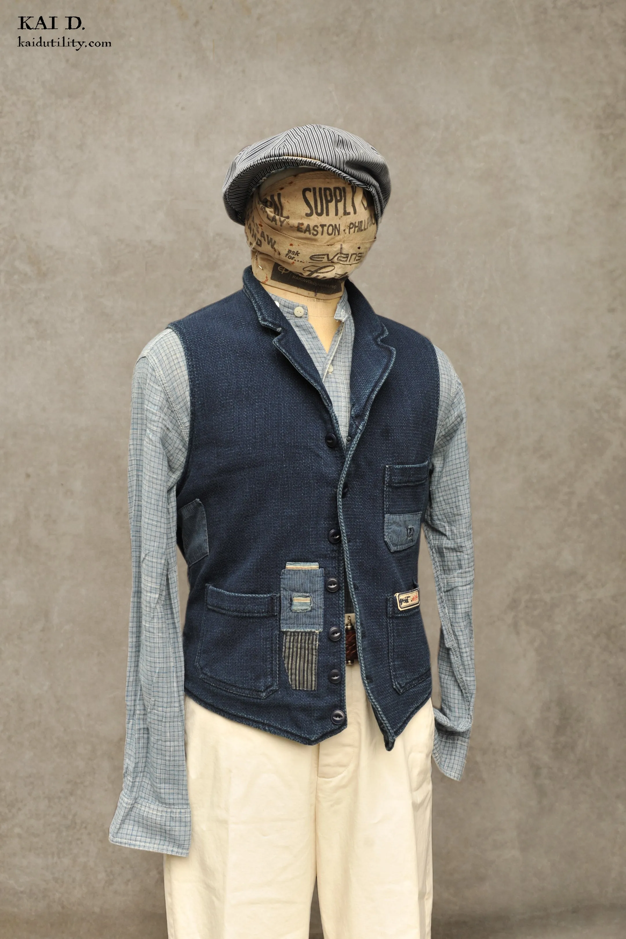 Hand Patched Boro Vest - Deep indigo - S