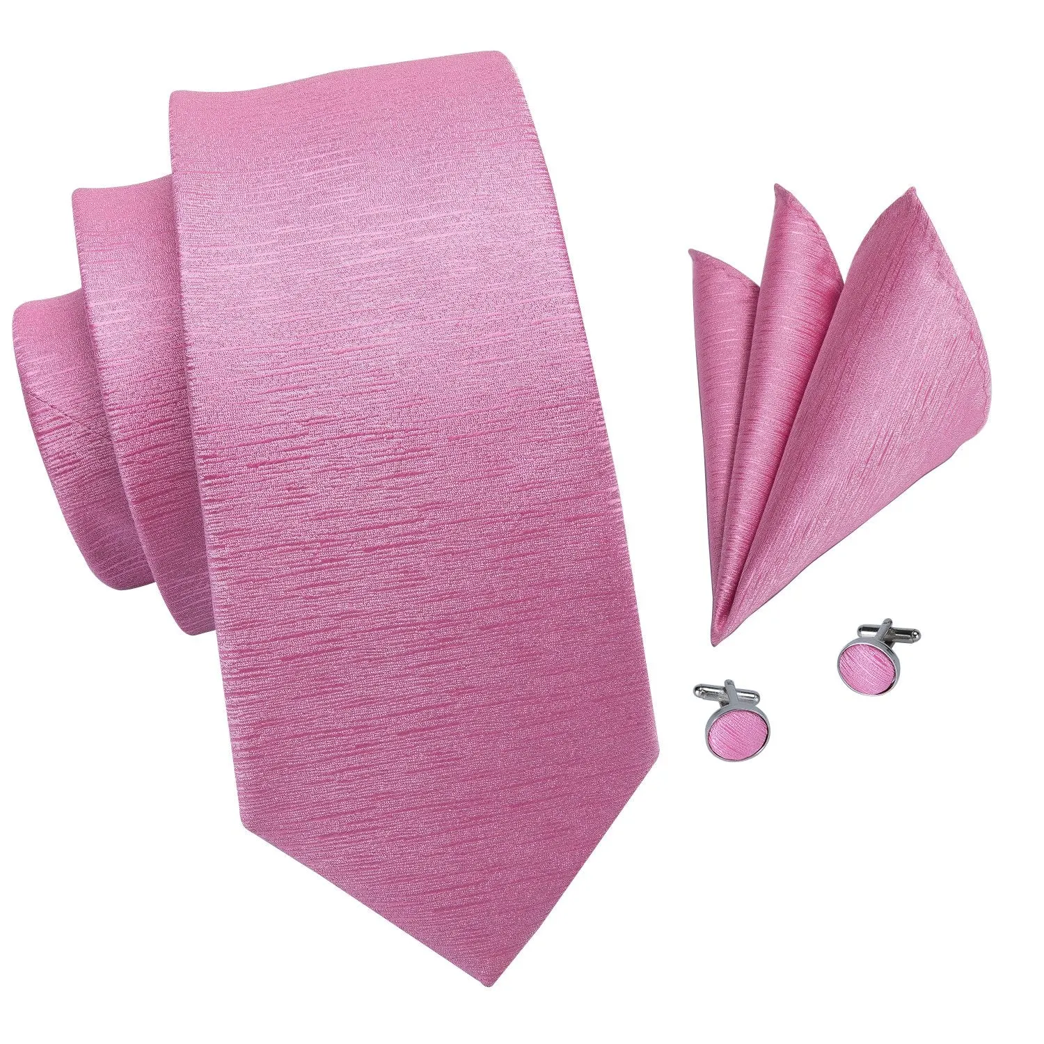 Hi-Tie Solid Necktie Baby Pink Solid Tie Pocket Square Cufflinks Set