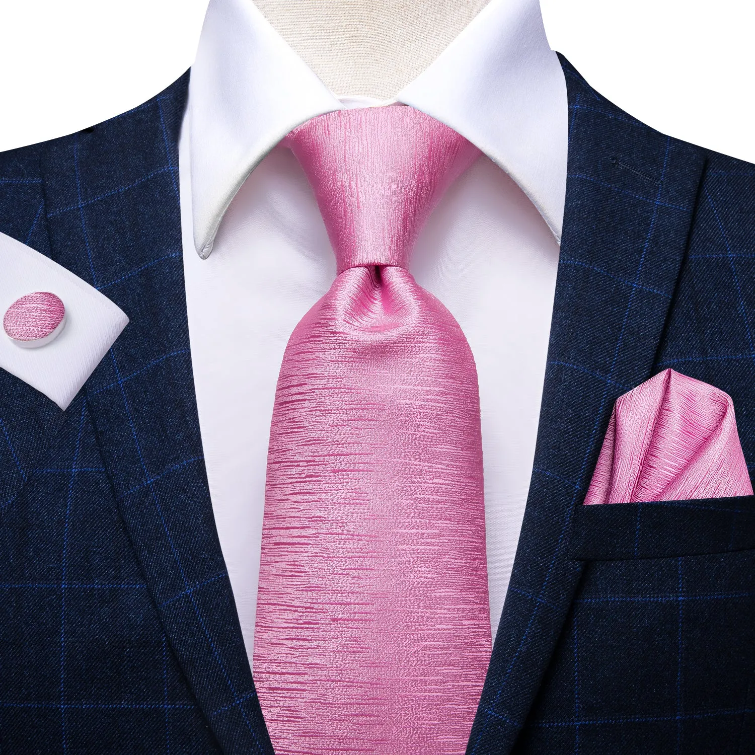 Hi-Tie Solid Necktie Baby Pink Solid Tie Pocket Square Cufflinks Set