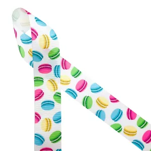 Macaroon ribbon cookies in pastel printed on 1.5" white grosgrain