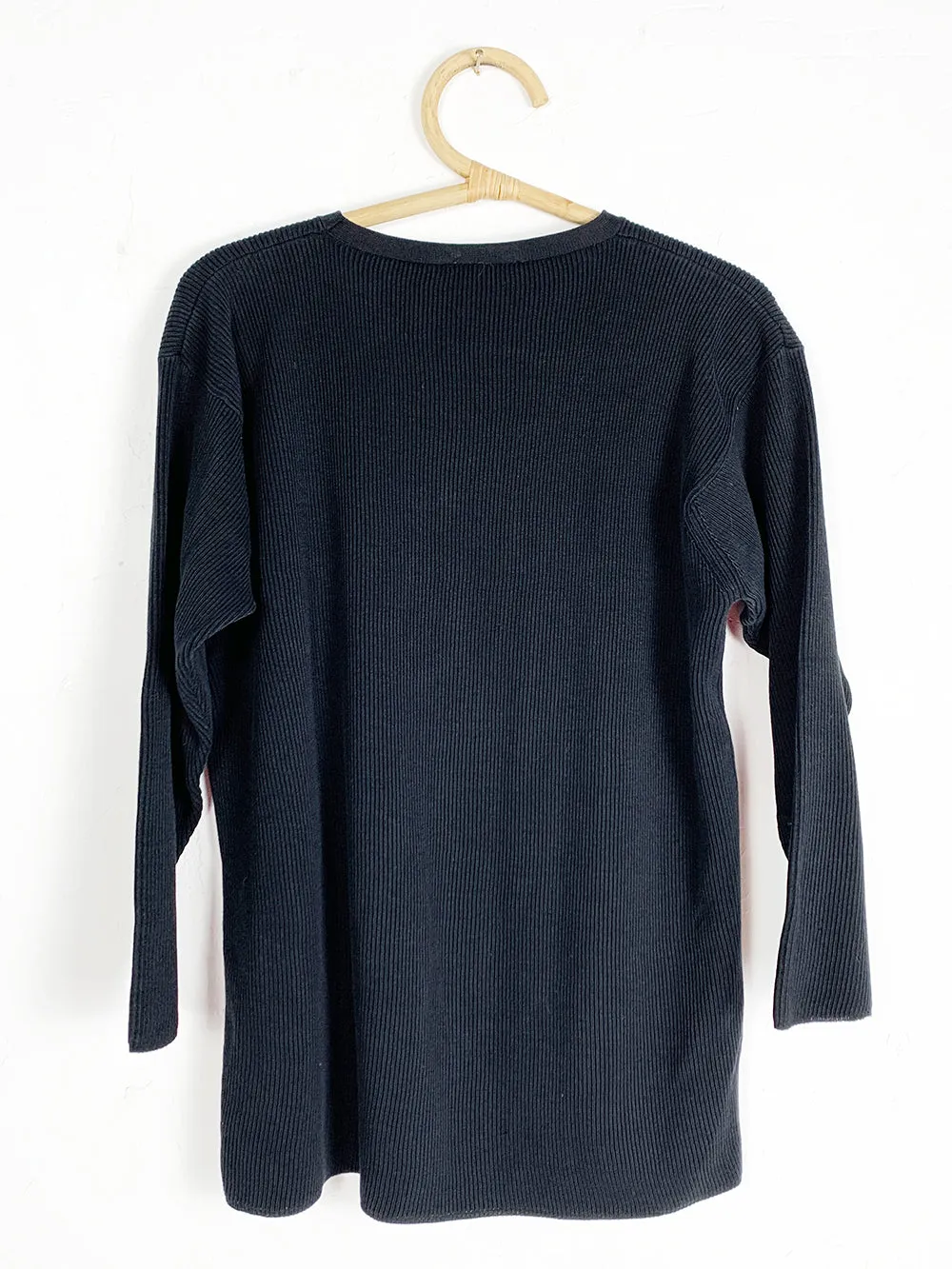 MarcoPecci Black Ribbed Cropped Sleeve Sweater