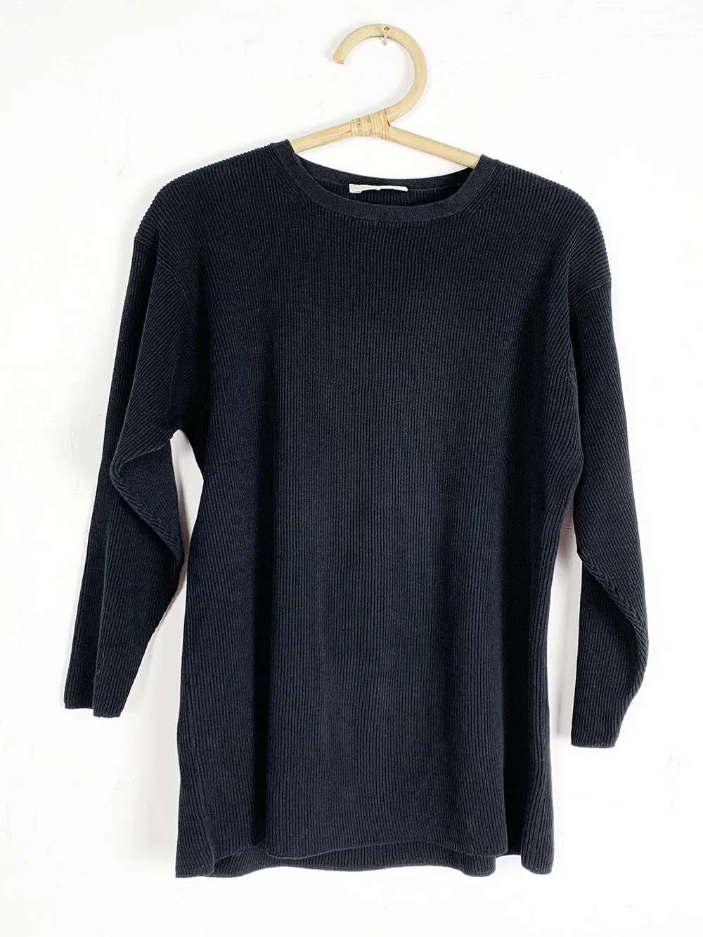MarcoPecci Black Ribbed Cropped Sleeve Sweater
