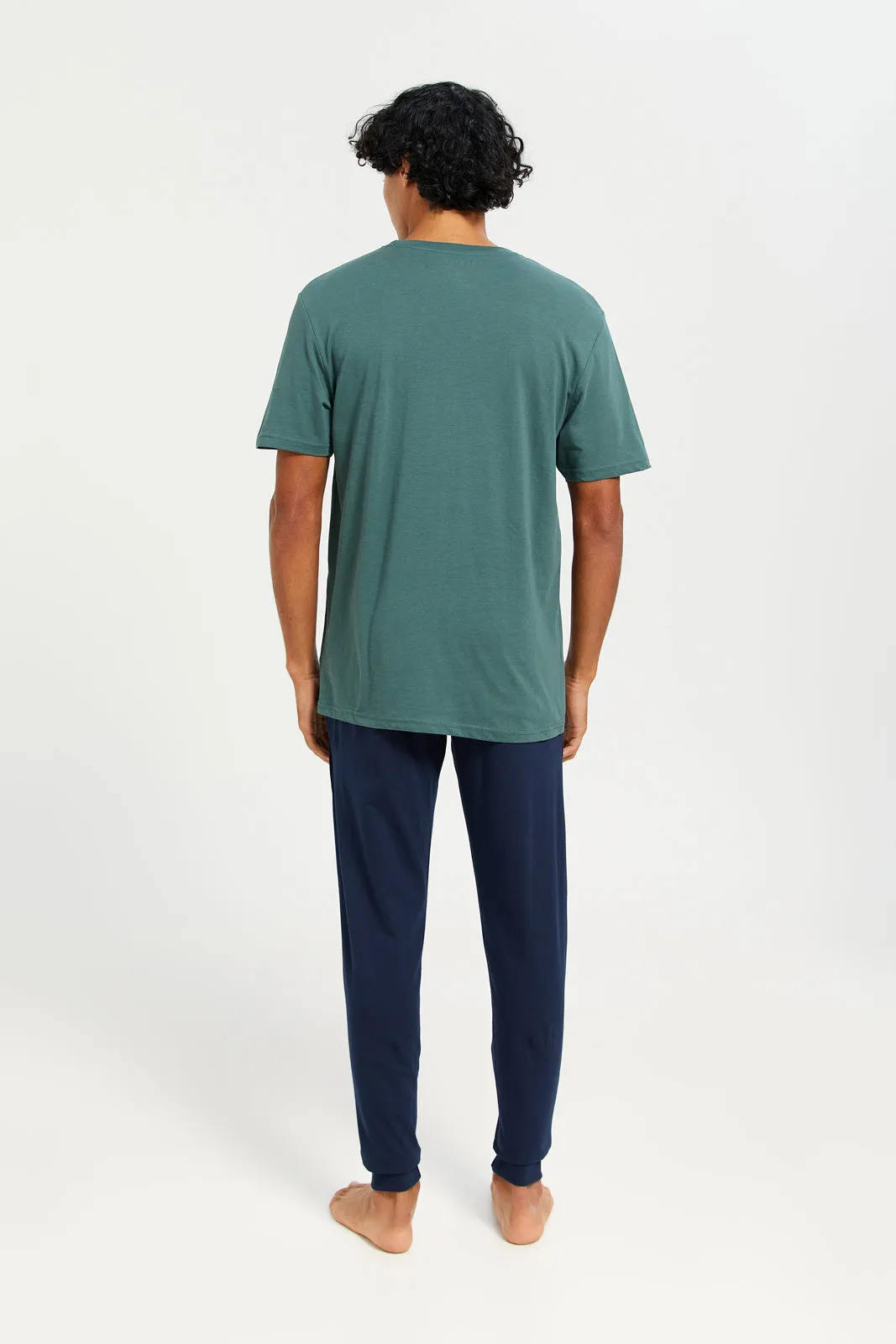 Men Green And Navy Pyjama Set (2 Piece)