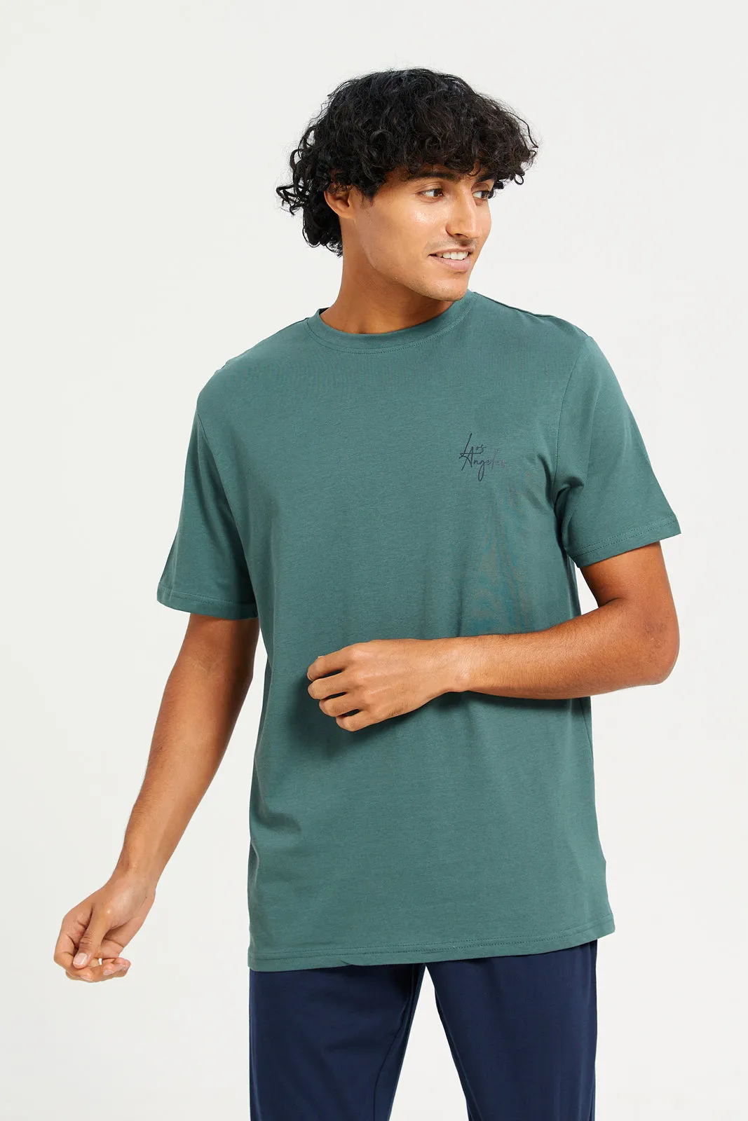 Men Green And Navy Pyjama Set (2 Piece)