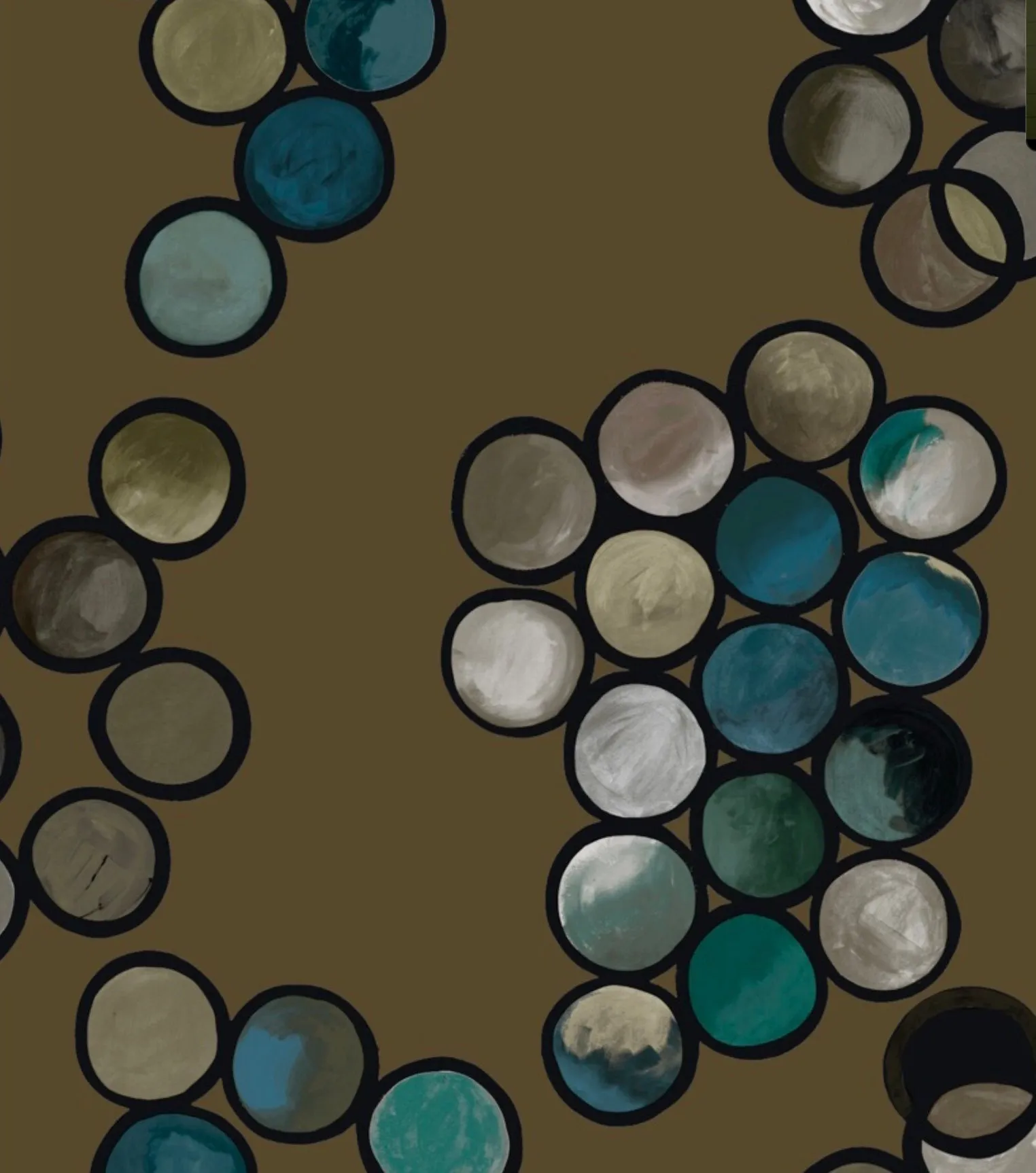 Ombré Circle Wallpaper - Khaki & Petrol
