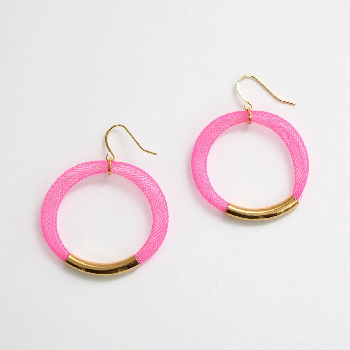 Pink Mesh Hoop Earring Gold