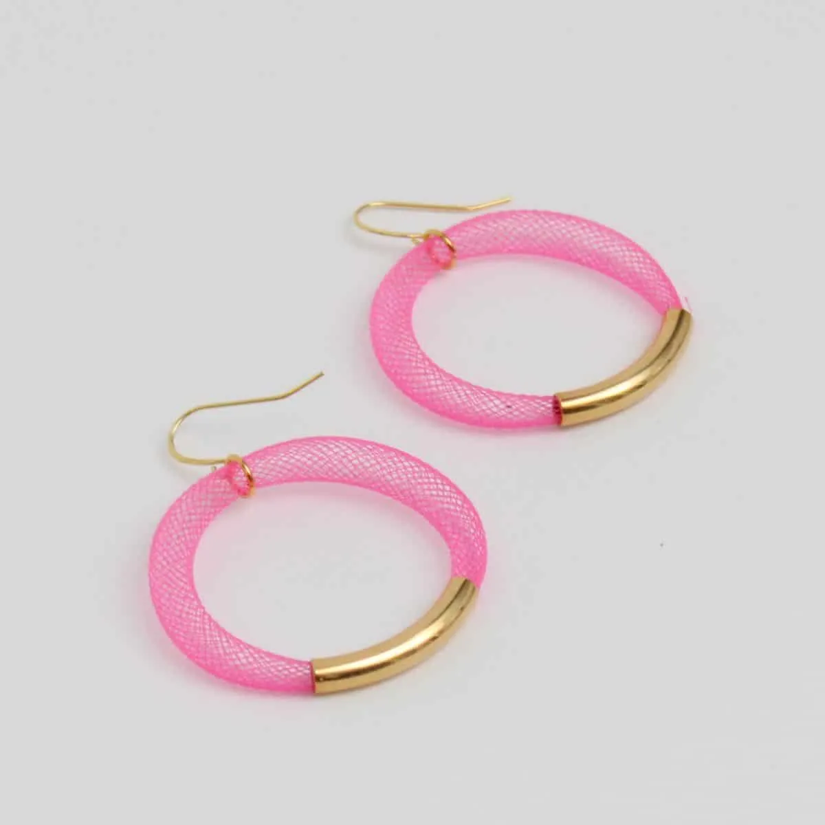 Pink Mesh Hoop Earring Gold