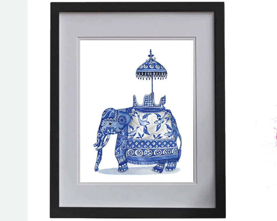 Print of blue and white chinoiserie elephant