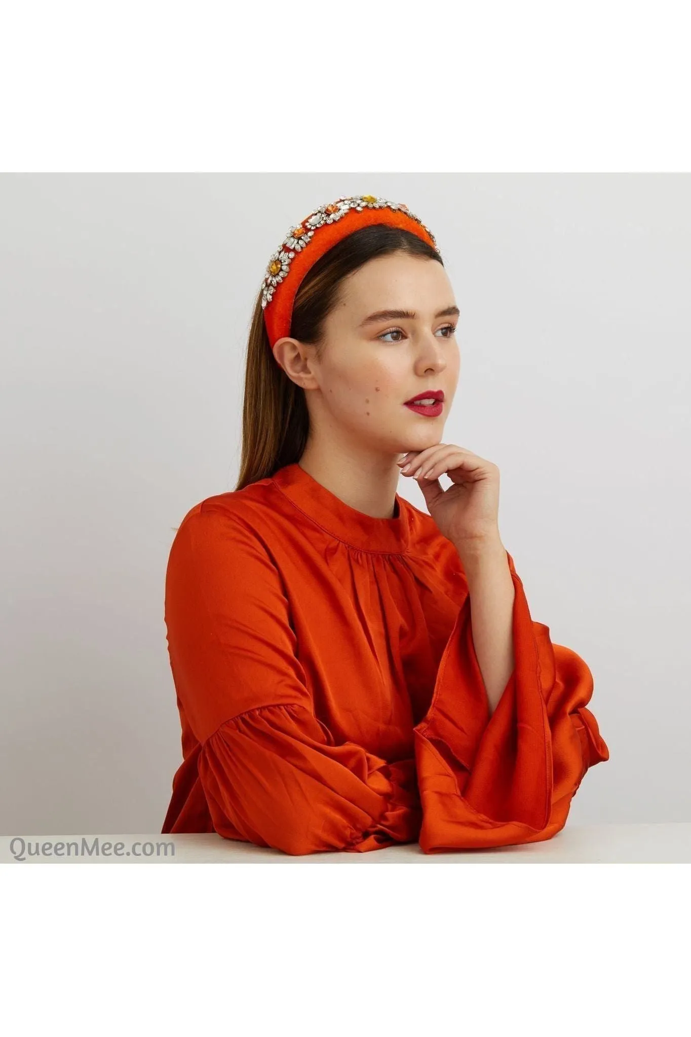 QueenMee Accessories Orange Headband Jewelled Headband Featured In Heat Magazine