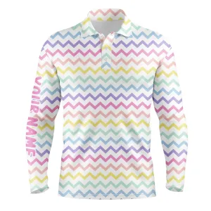 Rainbow Colors Pattern Golf Shirts Custom Name Mens Golf Polo Shirts, Mens Golf Polo Tops