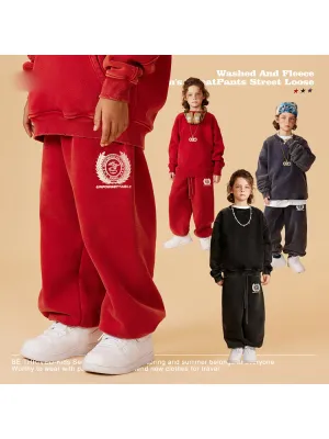 Retro Washed Cartoon Print Kids Pants