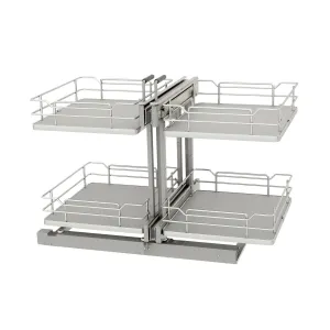 Rev-A-Shelf / 53PSPE-18SC-GR / Steel Two-Tier Pullout Solid Bottom Organizer for Blind Corner Cabinets w/ Soft-Close