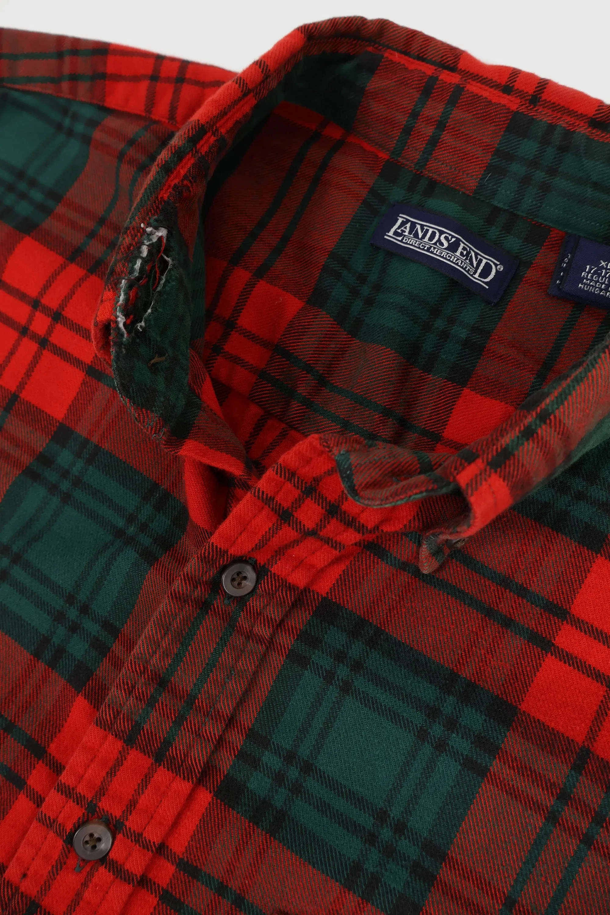 Vintage Frayed Red Plaid Button-Down Shirt