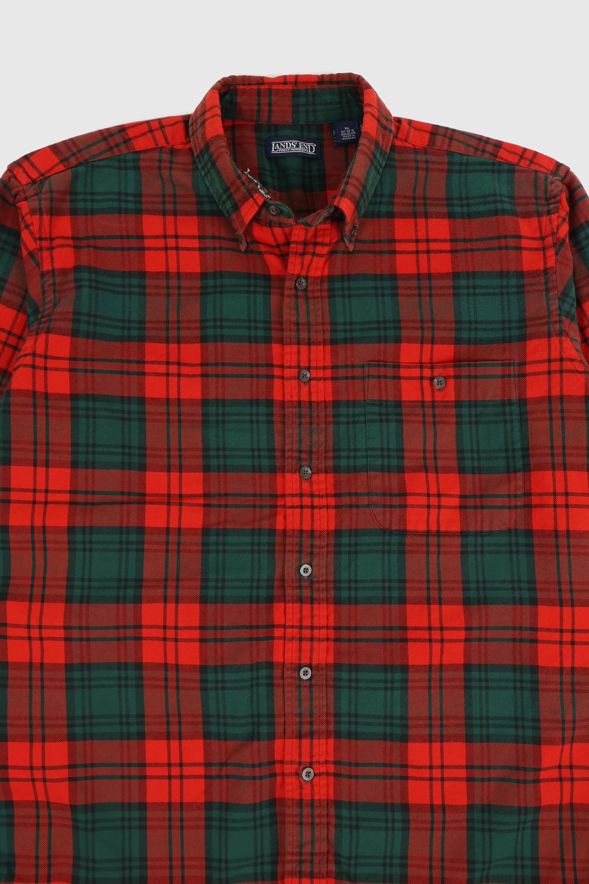 Vintage Frayed Red Plaid Button-Down Shirt