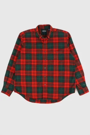 Vintage Frayed Red Plaid Button-Down Shirt