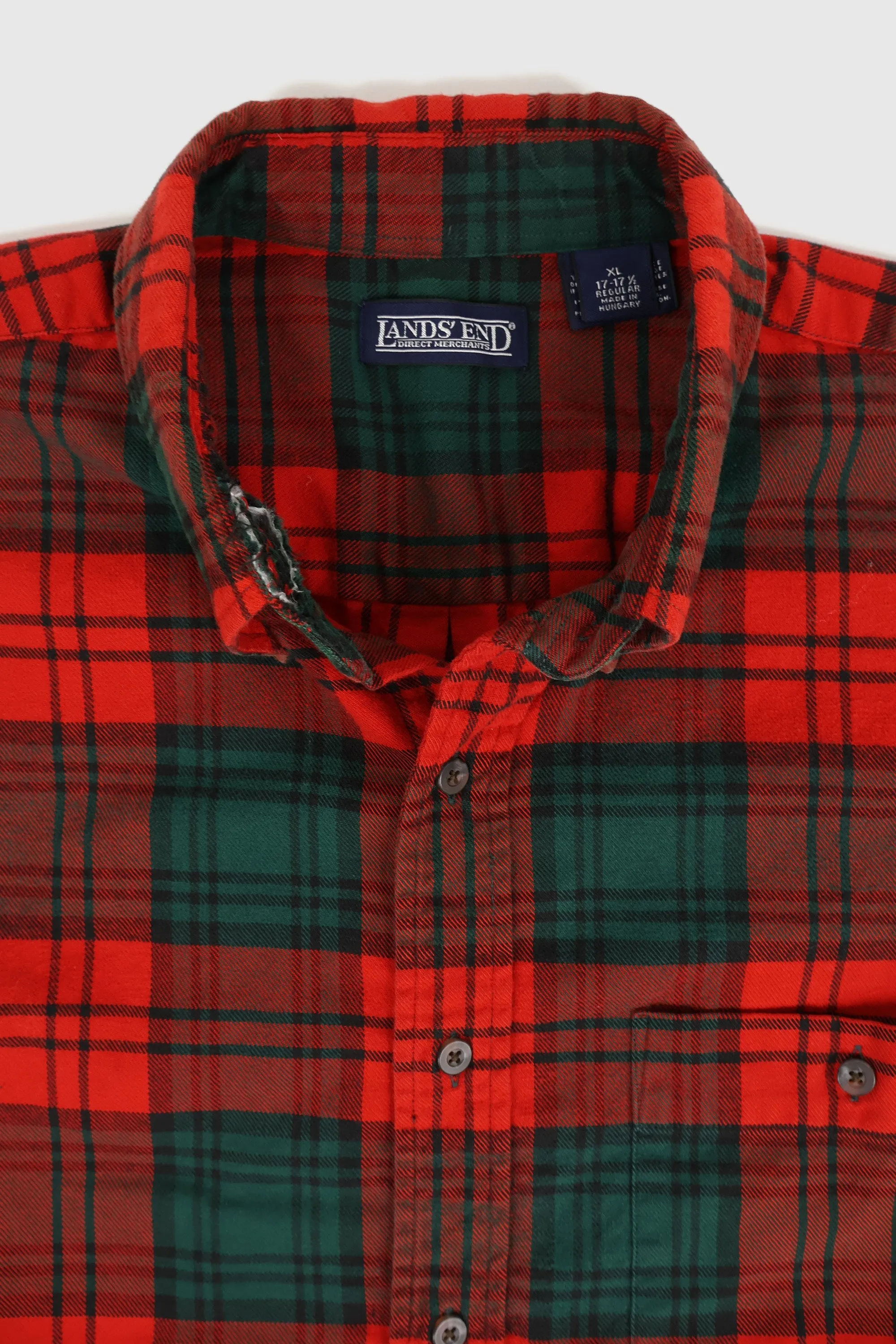 Vintage Frayed Red Plaid Button-Down Shirt