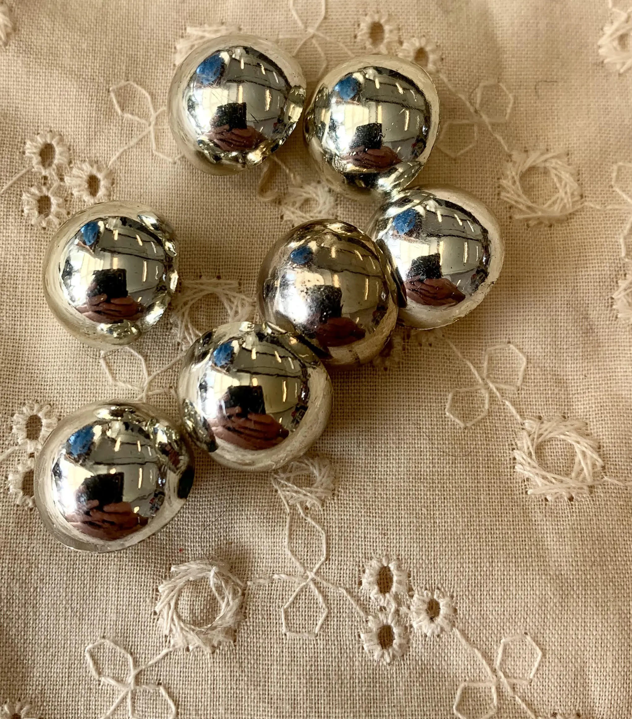 Vintage Small Silver Domed Plastic "Mirror Effect" Coated Shank Buttons 12mm x 7